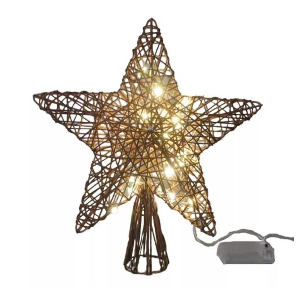 Bee & Willow 12-Inch LED Star Rattan Christmas Tree Topper Lighted NIB